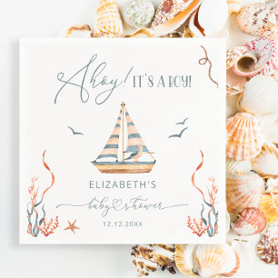 Nautical Sailboat Ahoy It's a Boy Baby Shower Napkins