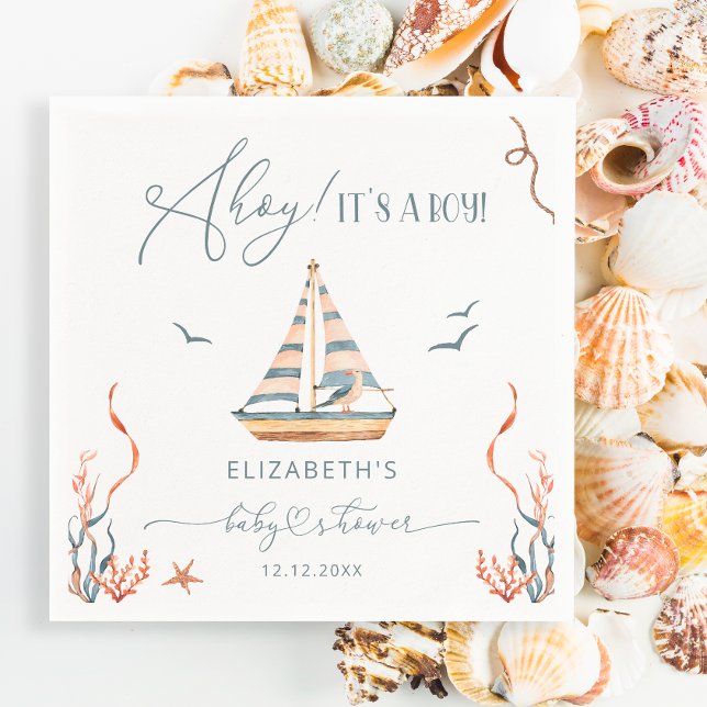 Nautical Sailboat Ahoy It's a Boy Baby Shower Napkins (Creator Uploaded)