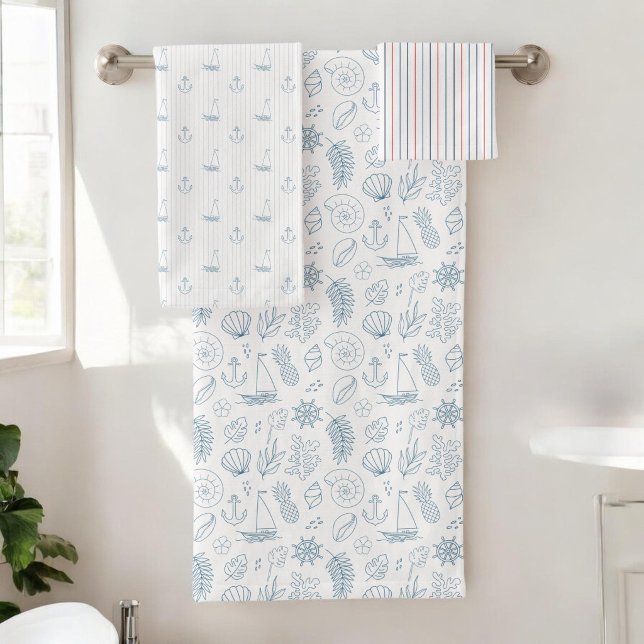Nautical Sailboat Anchor Coastal Bath Towel Set (Creator Uploaded)
