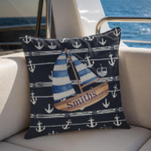 Nautical Sailboat & Anchor Navy Blue