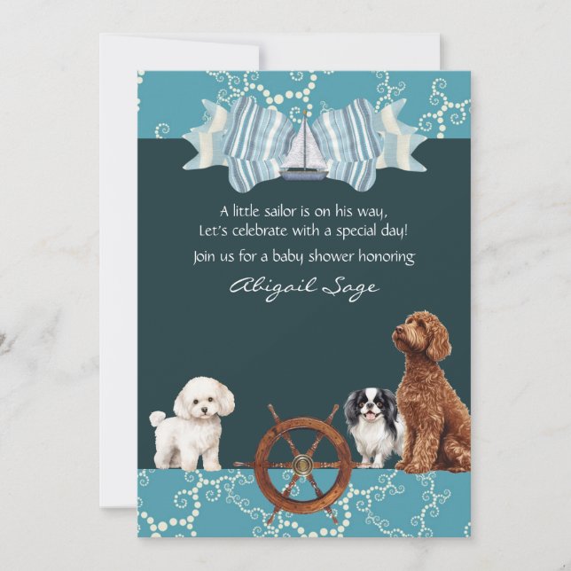 Nautical Sailboat and Dogs Boy Baby Shower Invitation (Front)