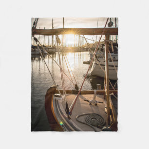 Nautical Sailboat And Sunset In Marina Fleece Blanket