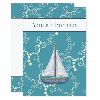 Nautical Sailboat and Swirling Water Baby Shower Invitation