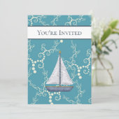 Nautical Sailboat and Swirling Water Baby Shower Invitation (Standing Front)