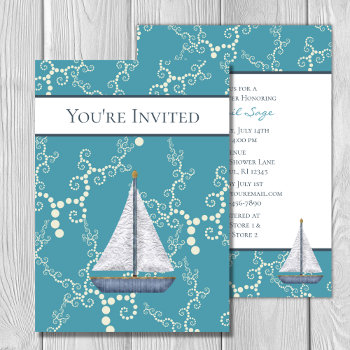 Nautical Sailboat And Swirling Water Baby Shower Invitation by TheBeachBum at Zazzle