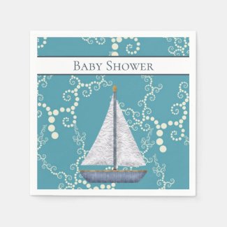 Nautical Sailboat and Swirling Water Baby Shower Napkin