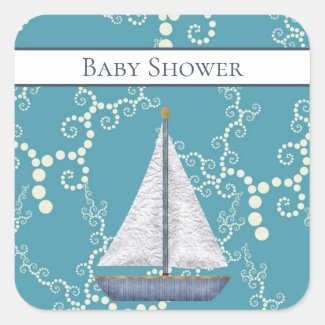 Nautical Sailboat and Swirling Water Baby Shower Square Sticker