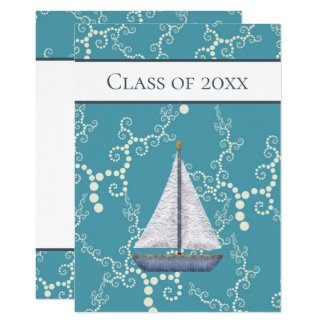 Nautical Sailboat and Swirling Water Graduation Invitation