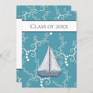Nautical Sailboat and Swirling Water Graduation Invitation