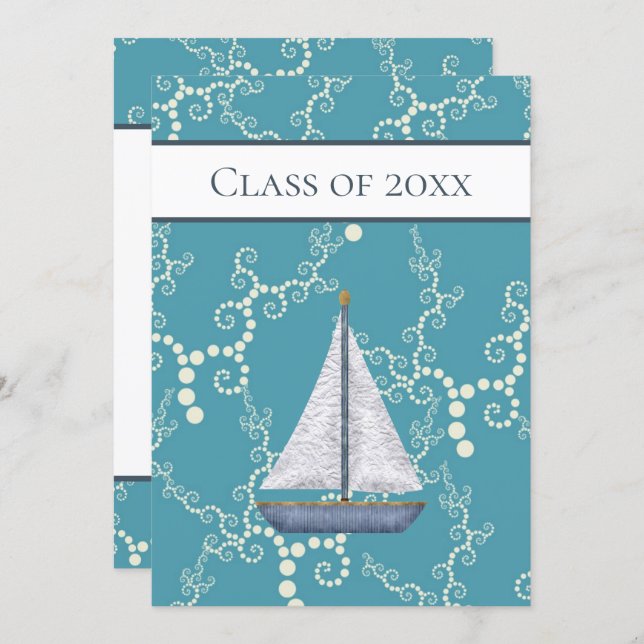 Nautical Sailboat and Swirling Water Graduation Invitation (Front/Back)