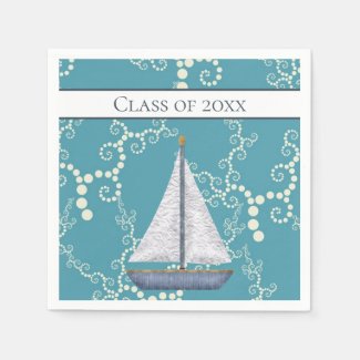 Nautical Sailboat and Swirling Water Graduation Napkin