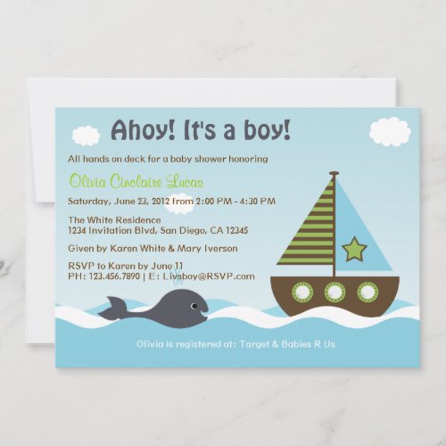 Nautical Sailboat Baby Boy Baby Shower Invitation