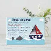 Nautical Sailboat Baby Boy Baby Shower Invitation (Standing Front)
