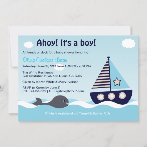 Nautical Sailboat Baby Boy Baby Shower Invitation