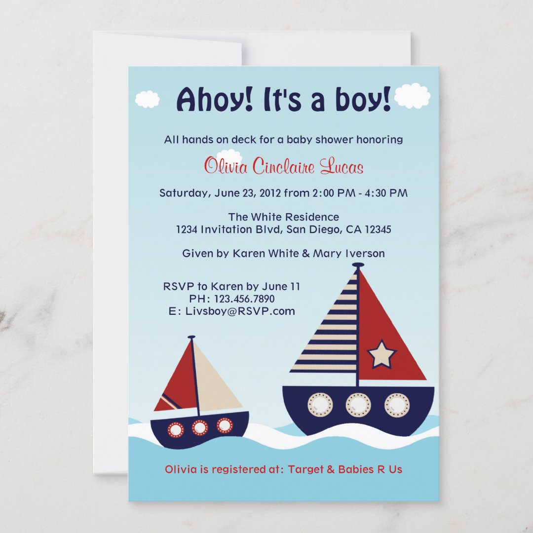 Nautical Sailboat Baby Boy Baby Shower Invitation Zazzle