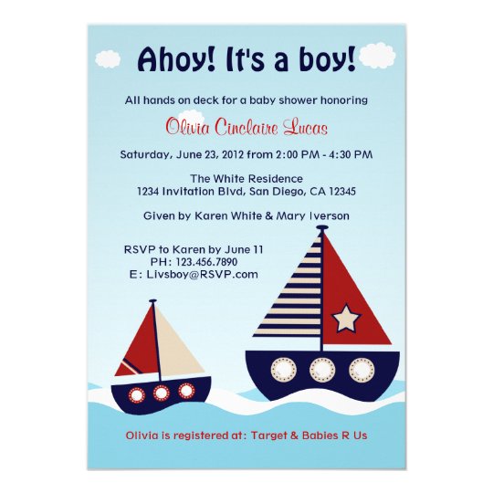 Nautical Sailboat Baby Boy Baby Shower Invitation Zazzle Com Nautical Baby Shower Invitations Templates