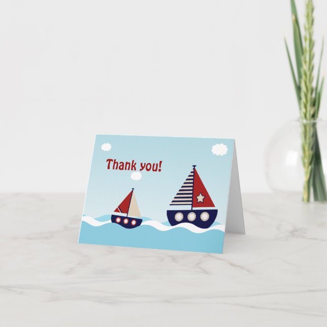 Nautical Sailboat Baby Boy Baby Shower Thank You Card (Front)
