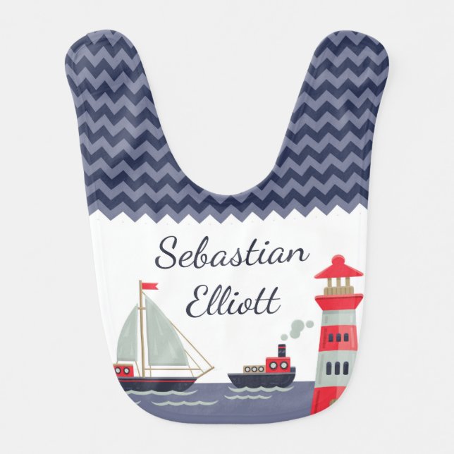 Nautical Sailboat Baby Boy Personalized Gift Bib (Front)