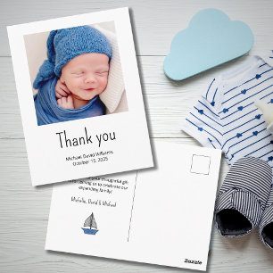Nautical Sailboat Baby Boy Photo Shower Thank You Postcard