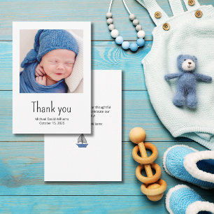 Nautical Sailboat Baby Boy Photo Simple Shower Tha Thank You Card