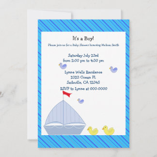 Nautical Sailboat Baby Boy Shower Invitation