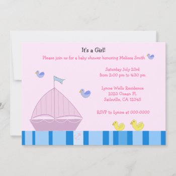 Nautical Sailboat Baby Girl Shower Invitation by seashell2 at Zazzle