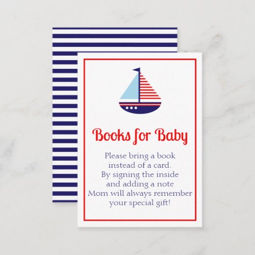 Nautical Sailboat Baby Shower Books for Baby  Enclosure Card
