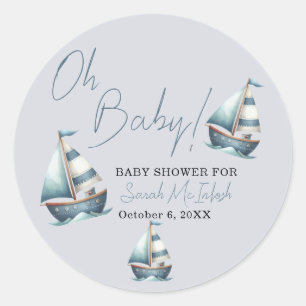Nautical Sailboat Baby Shower Classic Round Sticker