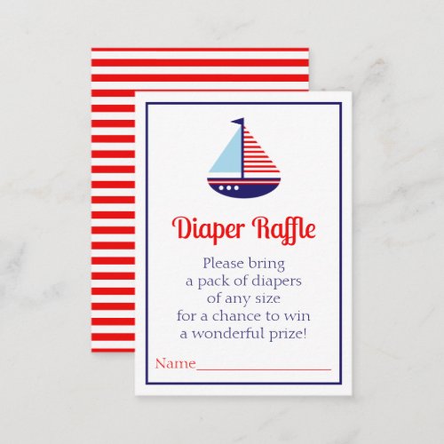 Nautical Sailboat Baby Shower Diaper Raffle Enclosure Card
