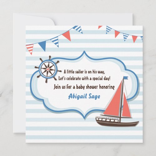 Nautical Sailboat Baby Shower Invitations for Boys