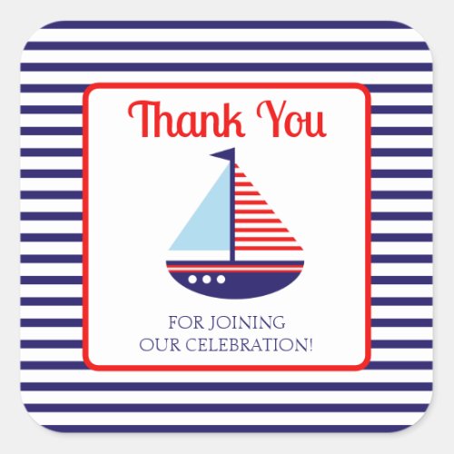 Nautical Sailboat Baby Shower Thank You Square Sticker