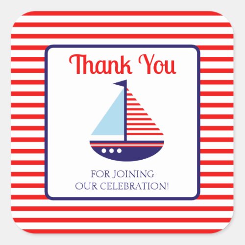 Nautical Sailboat Baby Shower Thank You Square Sticker