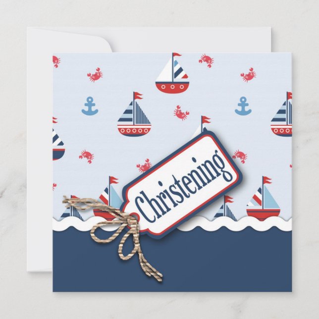 Nautical Sailboat Baptism Invitation (Front)