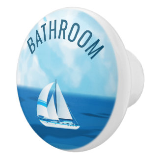 Nautical Sailboat Bathroom Door Ceramic Knob