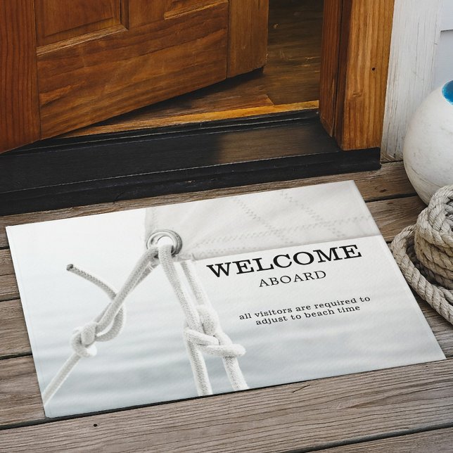 Nautical Sailboat Beach House Doormat (Nautical doormat featuring a close-up of a sail on a sailboat - great for a beach house)
