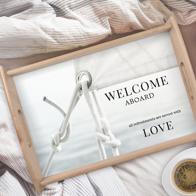 Nautical Sailboat Beach House Serving Tray (Serving tray featuring a nautical design with a sail. Great for a boat or beach house or B&B)