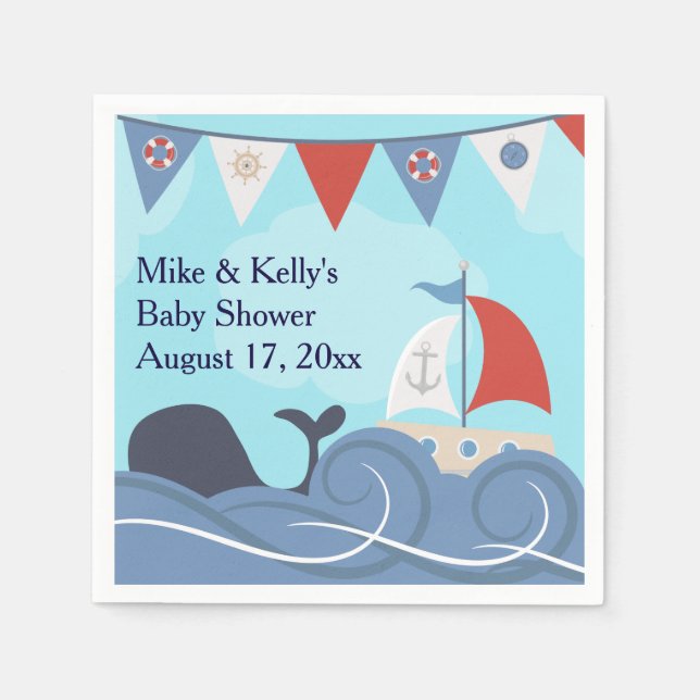 Nautical Sailboat Beach Ocean Whale Baby Shower Napkins (Front)
