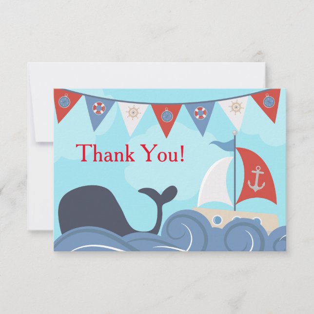 Nautical Sailboat Beach Ocean Whale Thank You (Front)