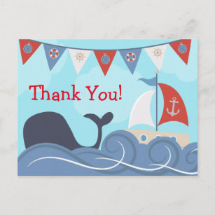 Nautical Sailboat Beach Ocean Whale Thank You Postcard