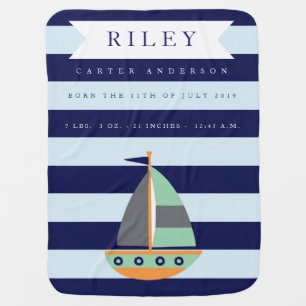Nautical Sailboat Birth Stats Baby Blanket
