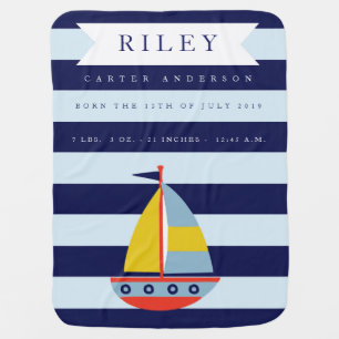 Nautical Sailboat Birth Stats Baby Blanket