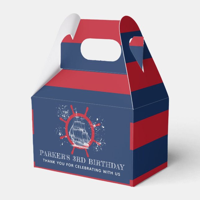 Nautical Sailboat Birthday Blue Favor Boxes (Front Side)