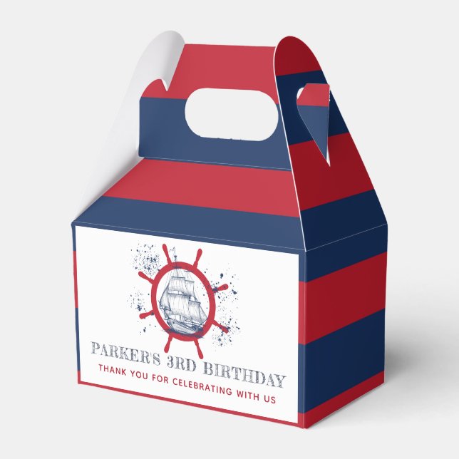 Nautical Sailboat Birthday Favor Boxes (Front Side)