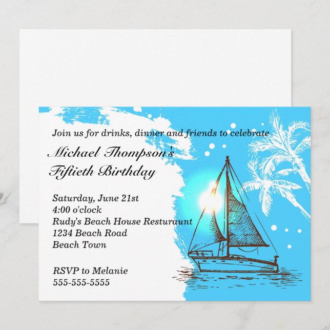 Nautical Sailboat Birthday Invitation (Front/Back)