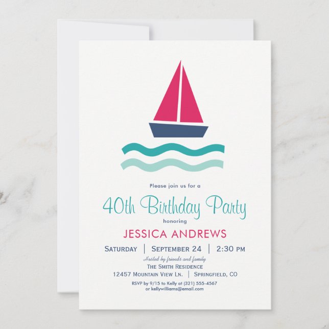Nautical Sailboat Birthday Party Invitation (Front)