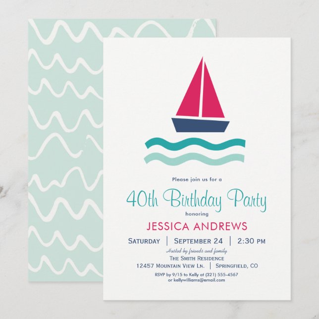 Nautical Sailboat Birthday Party Invitation (Front/Back)