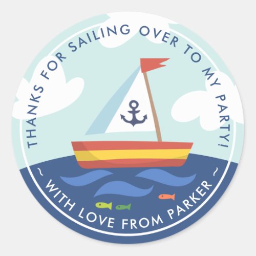 Nautical Sailboat Birthday Thank You Favor Classic Round Sticker