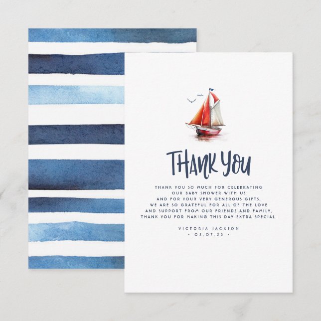 Nautical Sailboat Blue and Red Thank You (Front/Back)