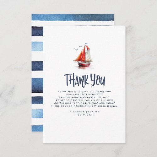 Nautical Sailboat Blue and Red Thank You