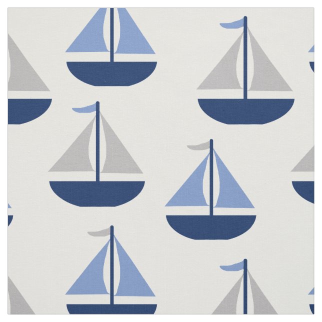 Nautical Sailboat Blue Gray Fabric (Swatch)
